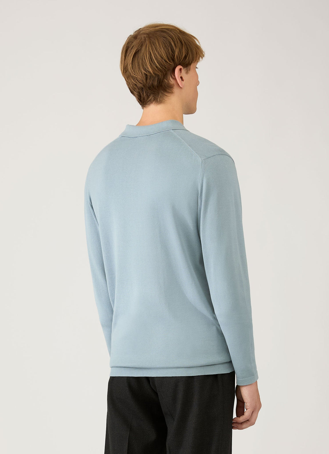 Men's Long Sleeve Sea Island Cotton Knit Polo Shirt in Stone Blue