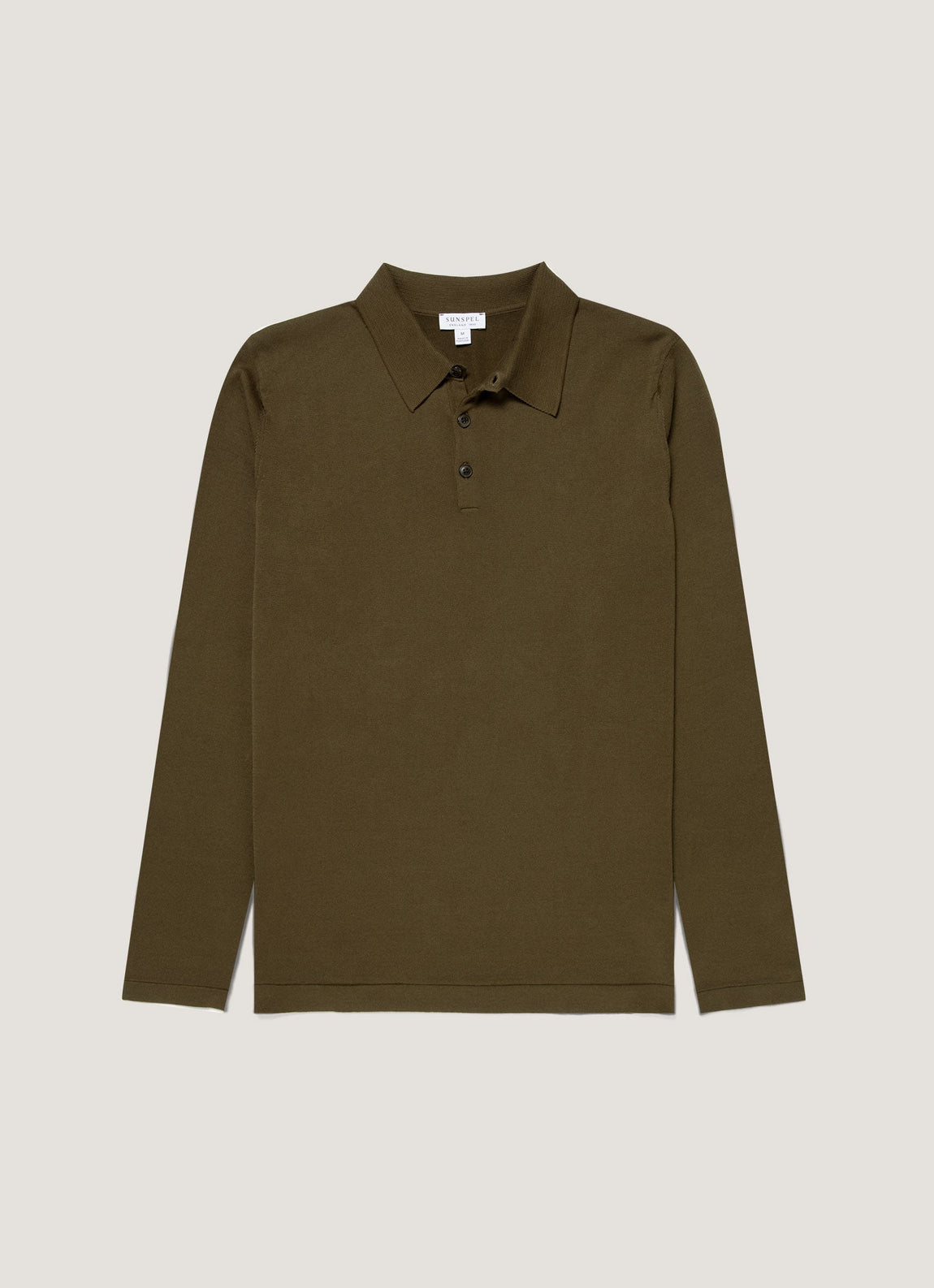 Men's Long Sleeve Sea Island Cotton Knit Polo Shirt in Deep Olive