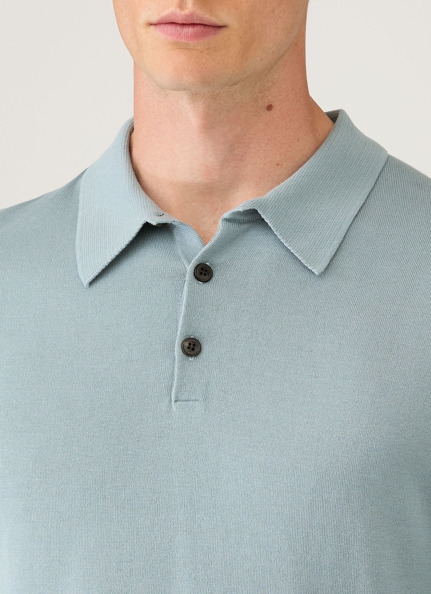 シーアイランドコットン ニットポロシャツ（Stone Blue）| Sunspel