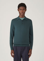 Men's Extra-Fine Merino Polo Shirt in Dark Petrol