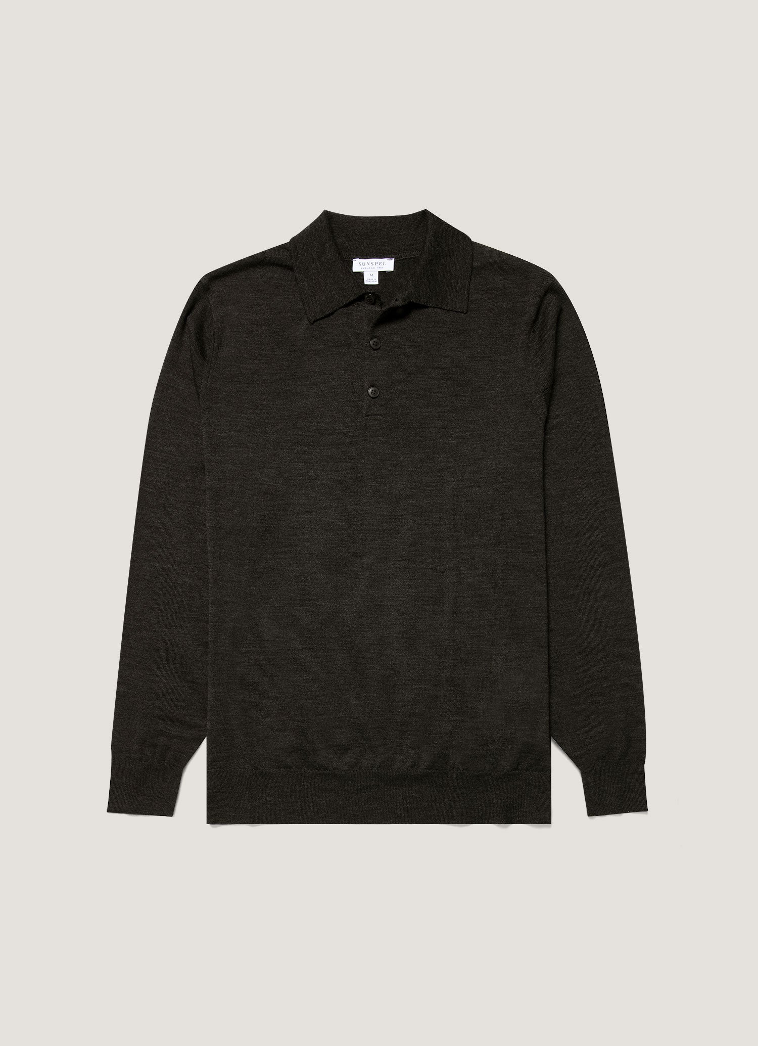 Men's Extra-Fine Merino Knitted Polo Shirt in Charcoal Melange