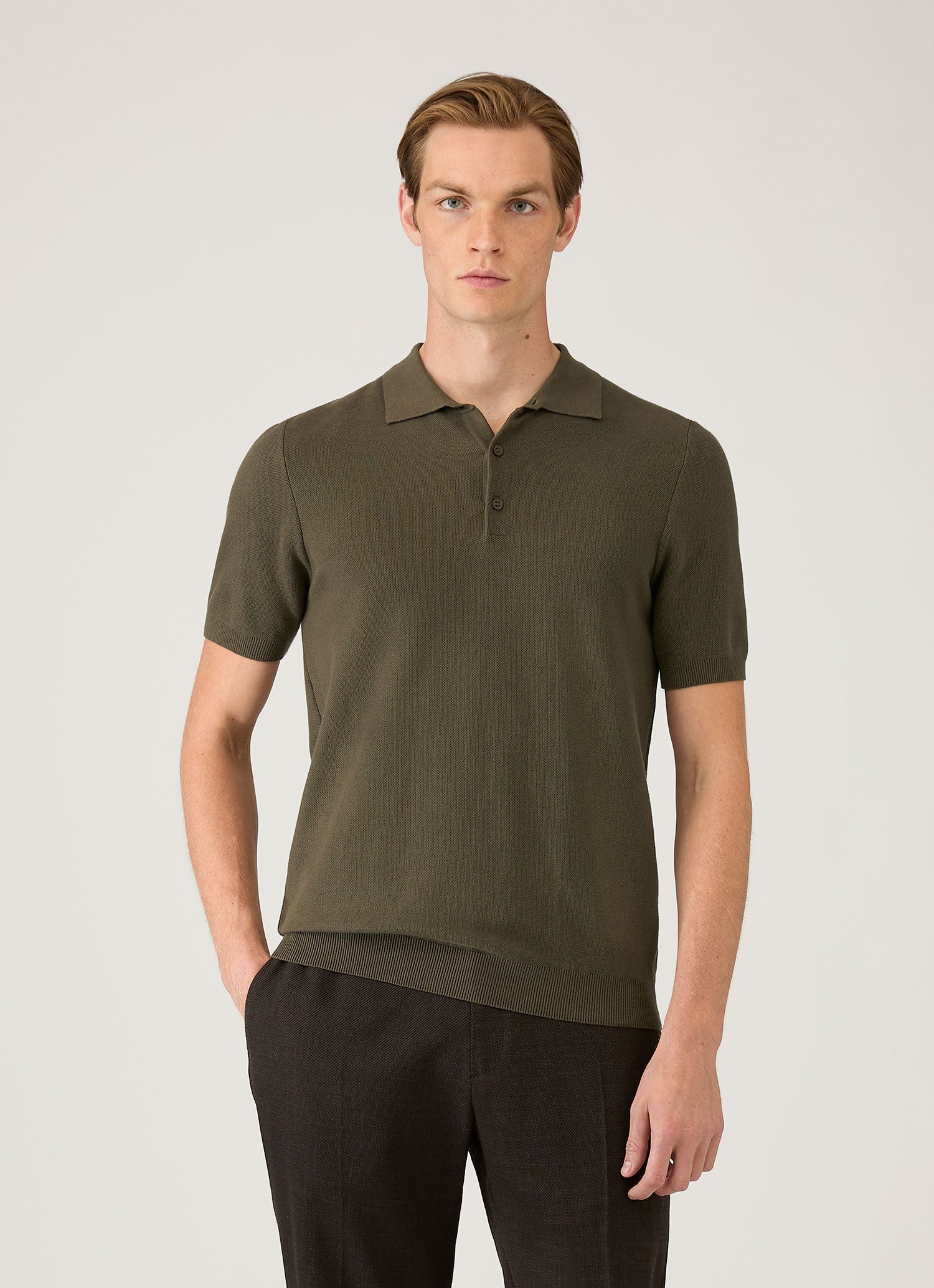ニット ポロシャツ（Khaki）| Sunspel