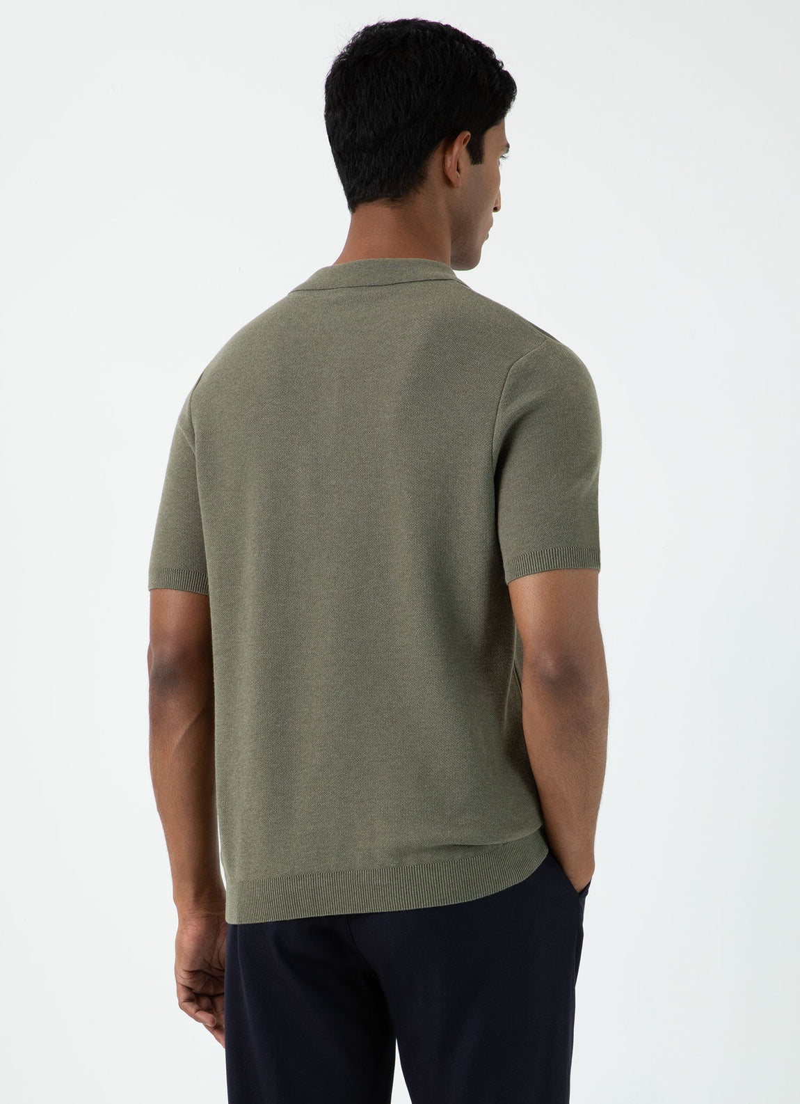 Men's Knit Polo Shirt in Pale Khaki Melange