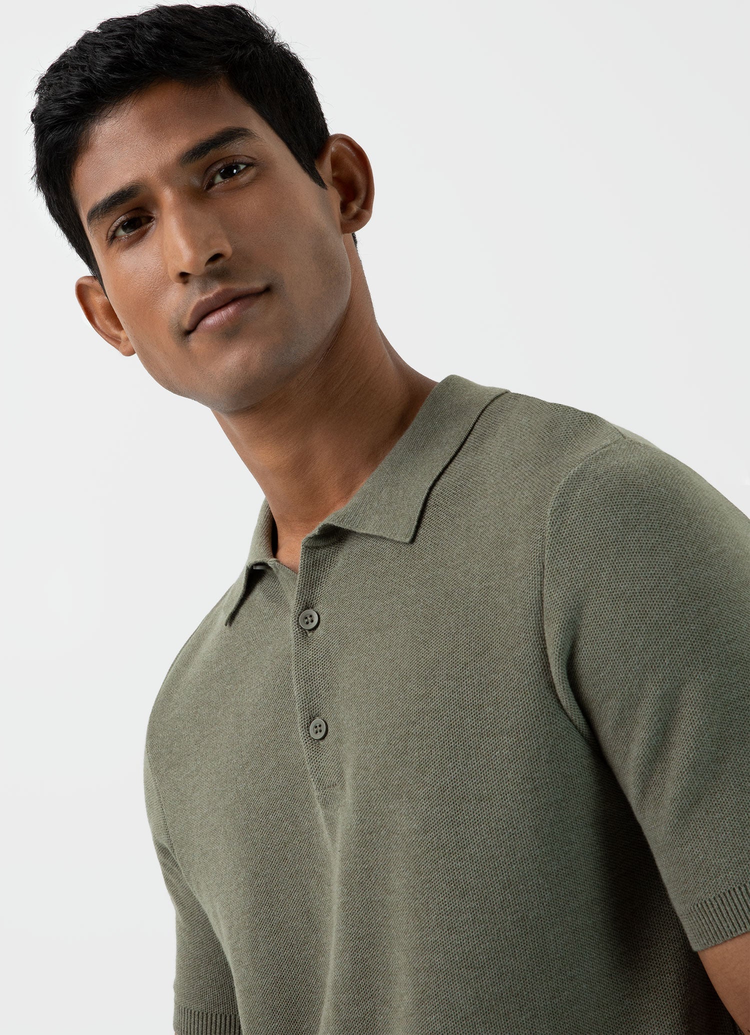 Men's Knit Polo Shirt in Pale Khaki Melange