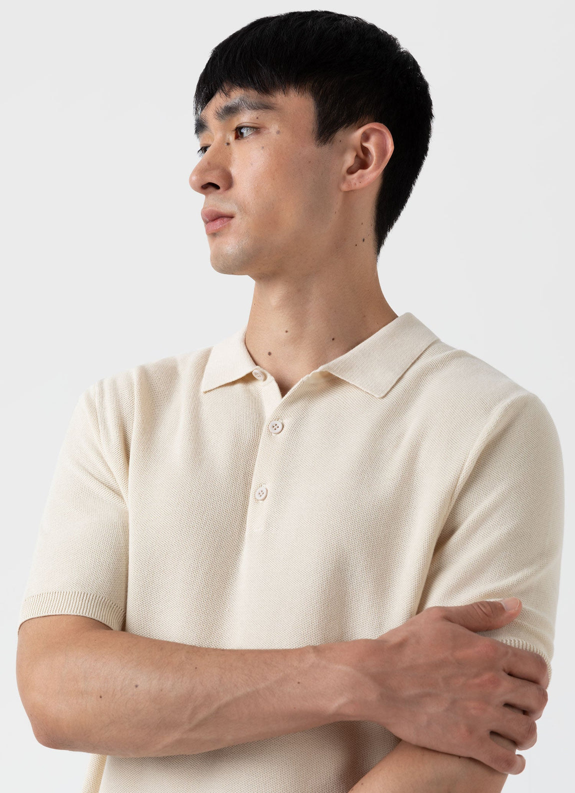 Men's Knit Polo Shirt in Ecru