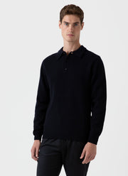 Men's Lambswool Polo Shirt in Dark Navy Mouline