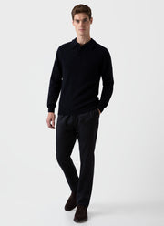 Men's Lambswool Polo Shirt in Dark Navy Mouline