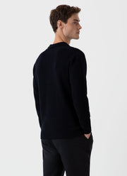 Men's Lambswool Polo Shirt in Dark Navy Mouline