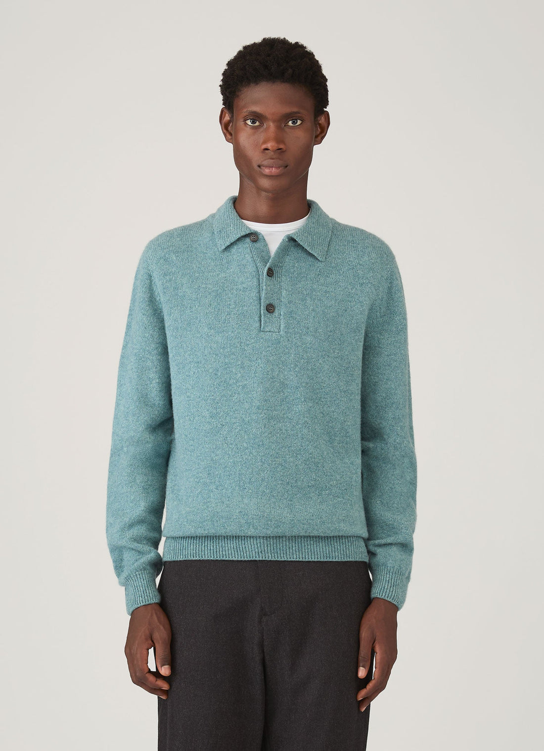 Men's Lambswool Polo Shirt in Steel Green