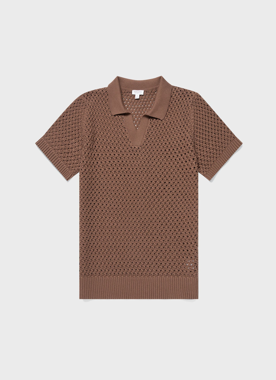 Men's Open Stitch Polo Shirt in Brown