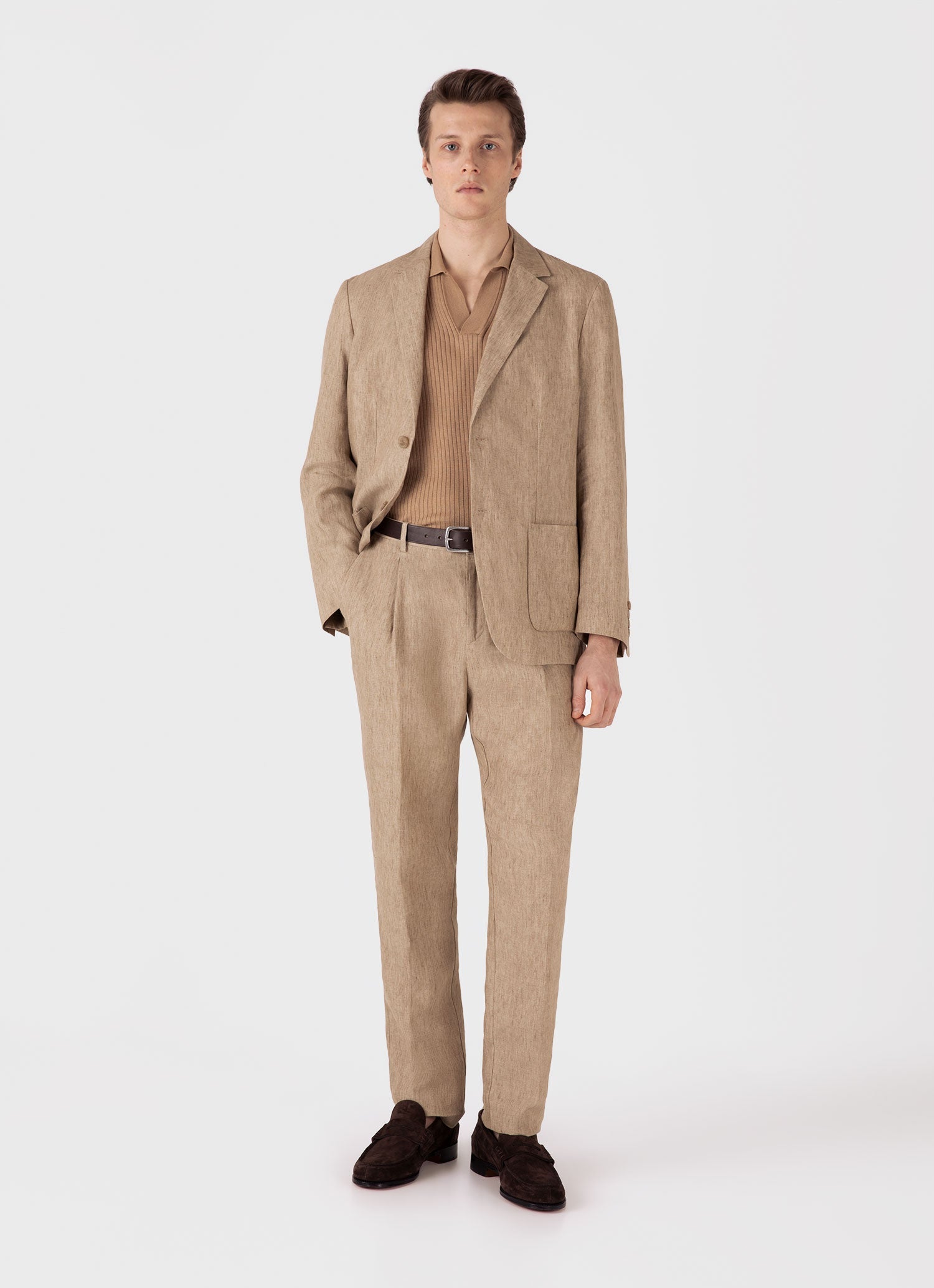 Men's Fine Rib Silk Cotton Polo Shirt in Dune