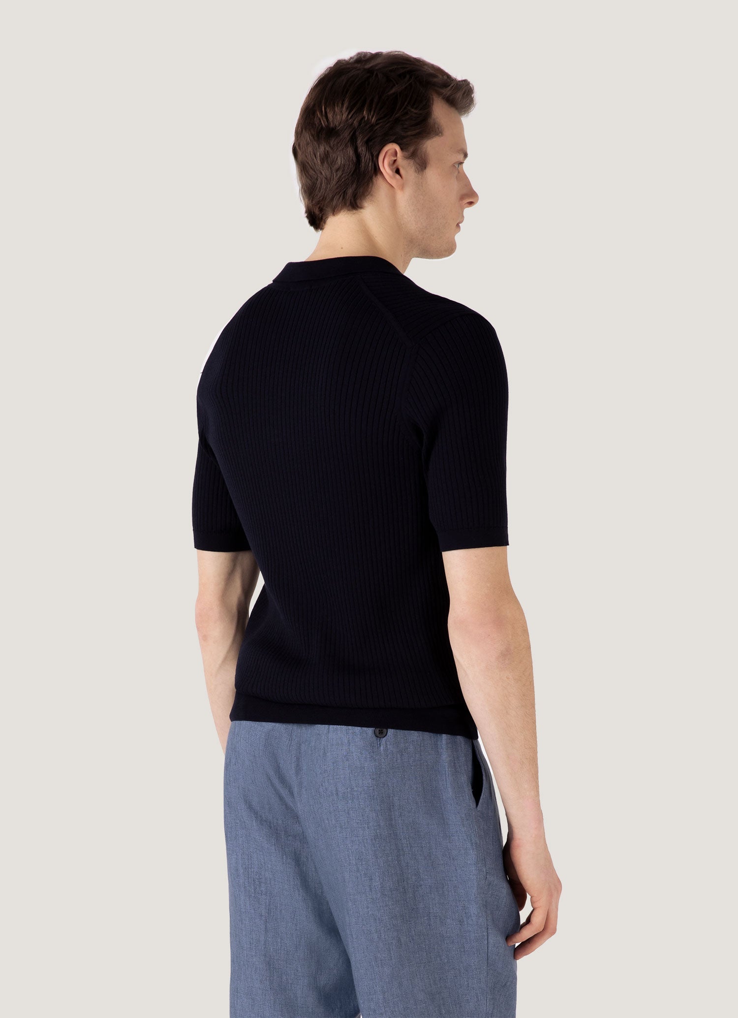 ファインリブ シルクコットン ポロシャツ（Navy）| Sunspel