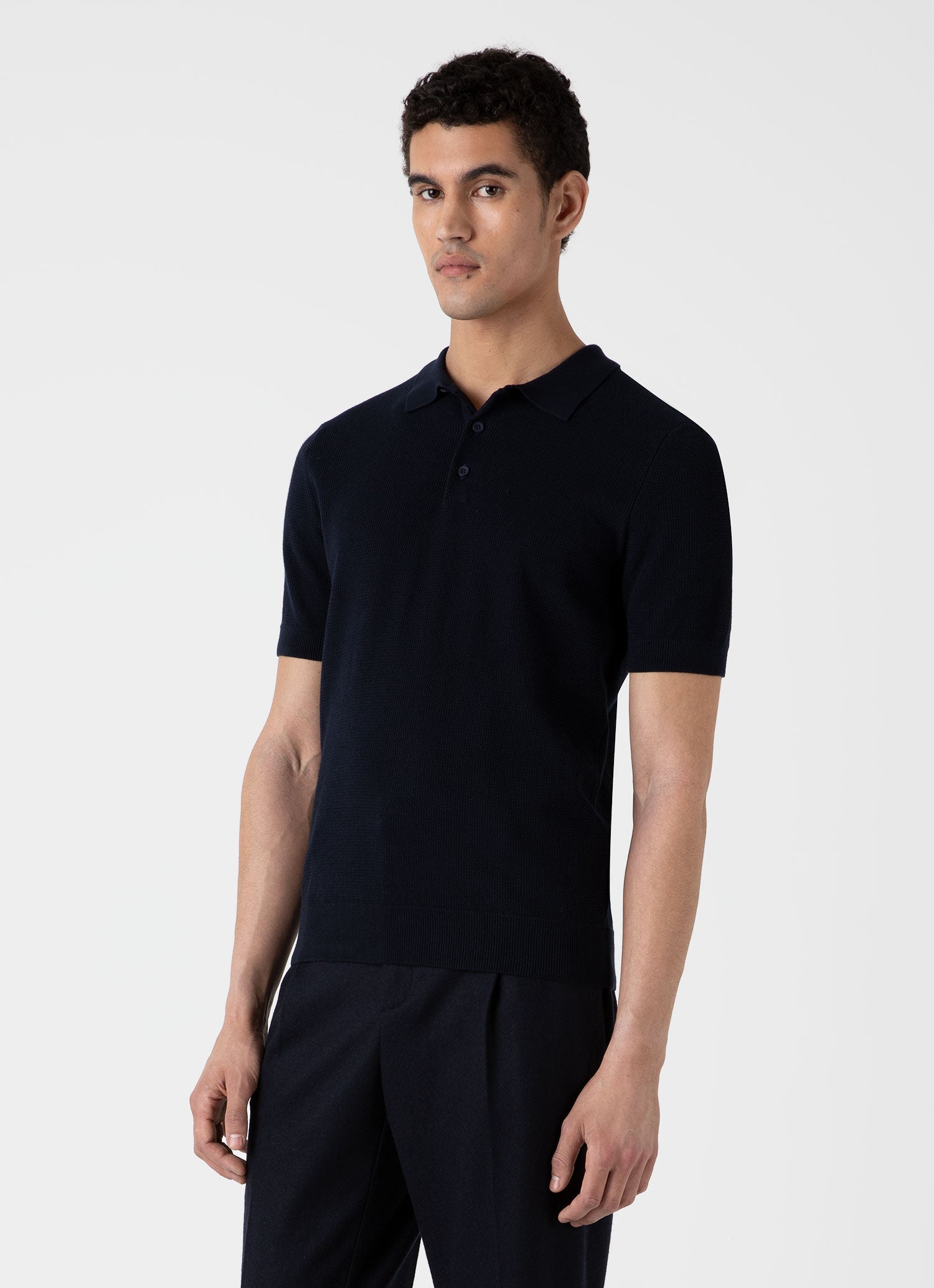 Sunspel x MR PORTER ラックステッチ ポロシャツ（Navy）| Sunspel