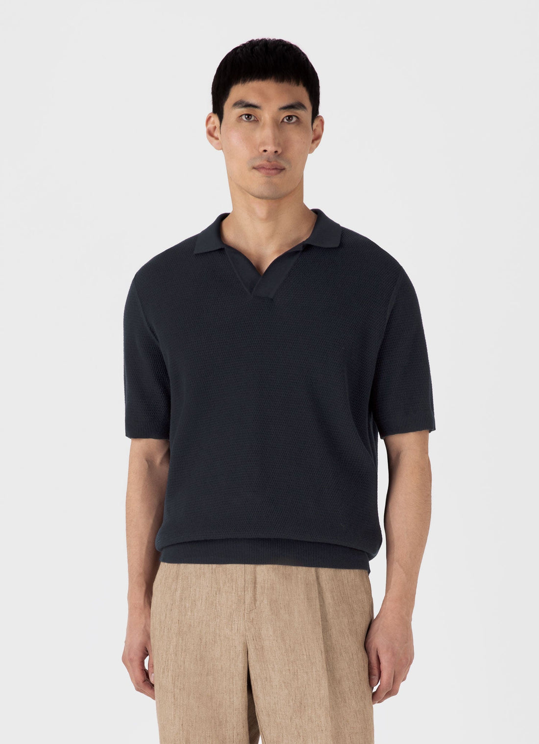 Men's Compact Mesh Knit Polo Shirt in Navy
