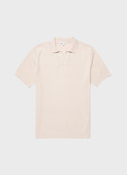 Men's Compact Mesh Knit Polo Shirt in Ecru