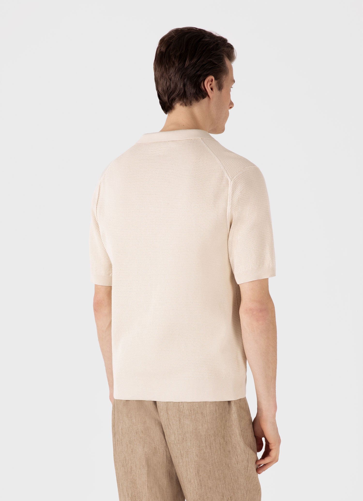 Men's Compact Mesh Knit Polo Shirt in Ecru