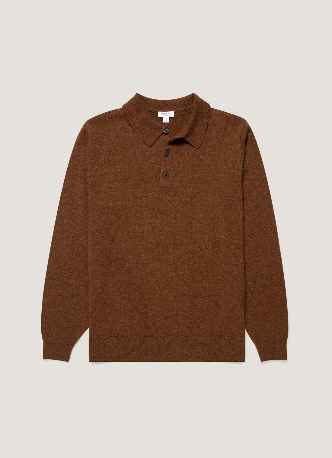 Men's Cashmere Knitted Polo Shirt in Chestnut Melange