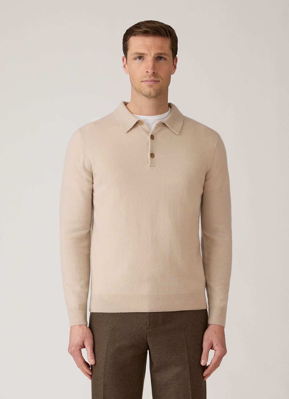 Men's Cashmere Knitted Polo Shirt in Swansdown
