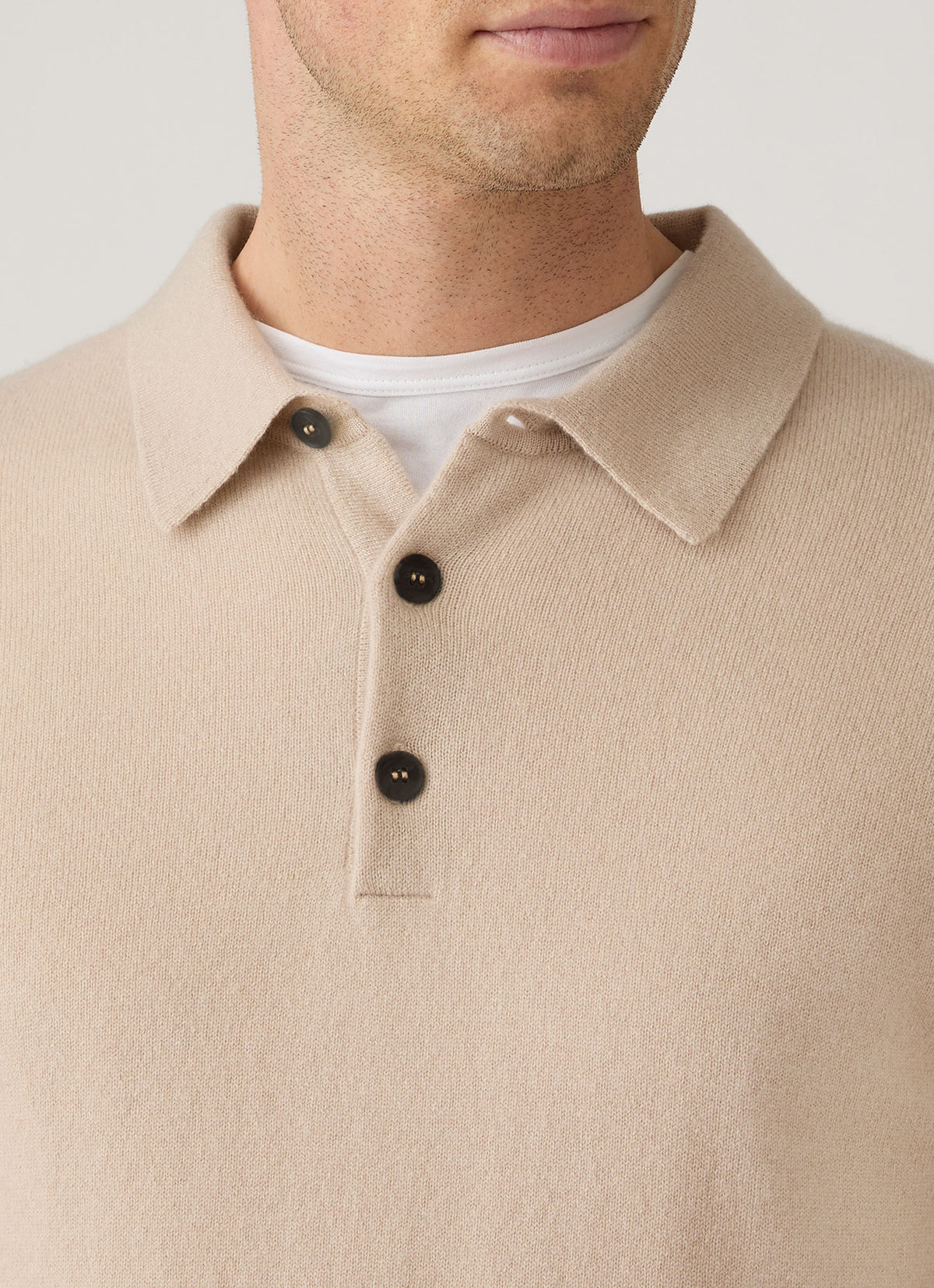 Men's Cashmere Knitted Polo Shirt in Swansdown