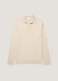 Men's Long Sleeve Fine Rib Silk Cotton Polo Shirt in Hazelwood