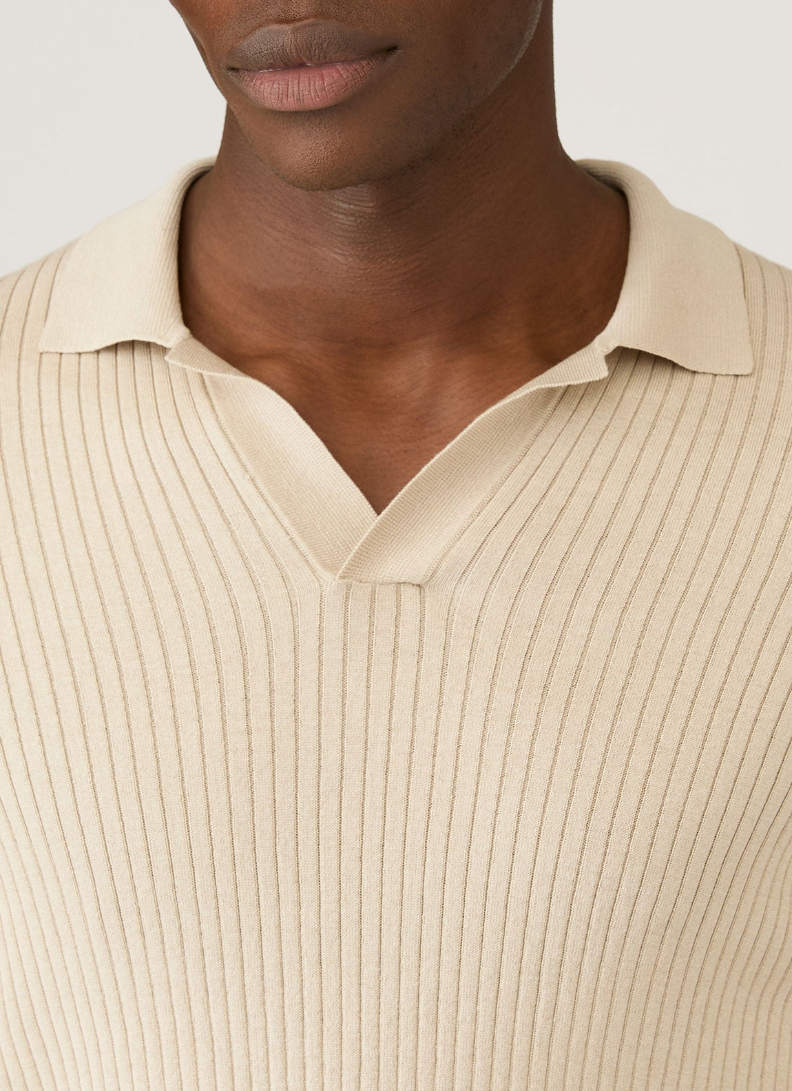 Men's Long Sleeve Fine Rib Silk Cotton Polo Shirt in Hazelwood