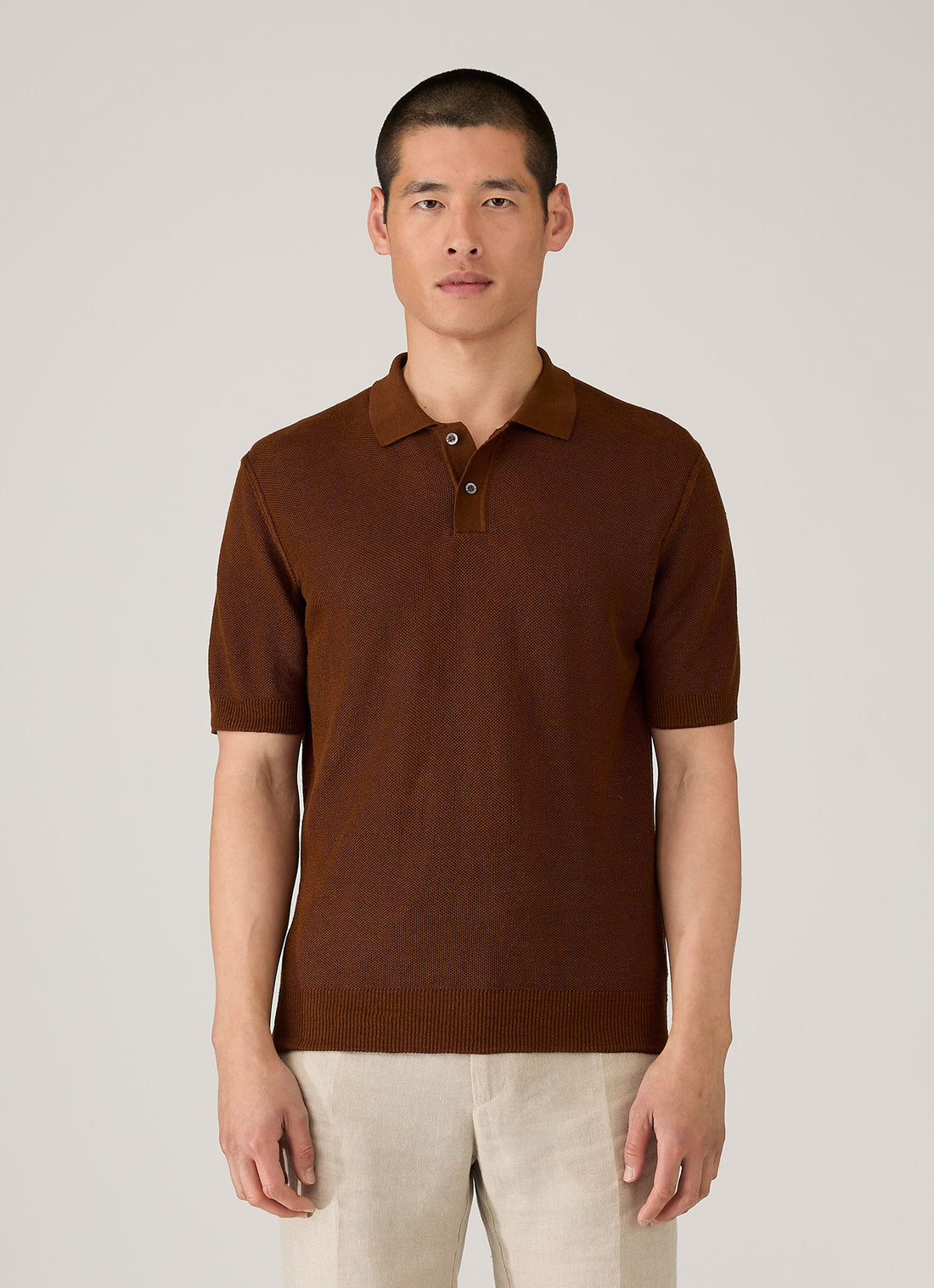Men's Silk Linen Honeycomb Polo in Bronze