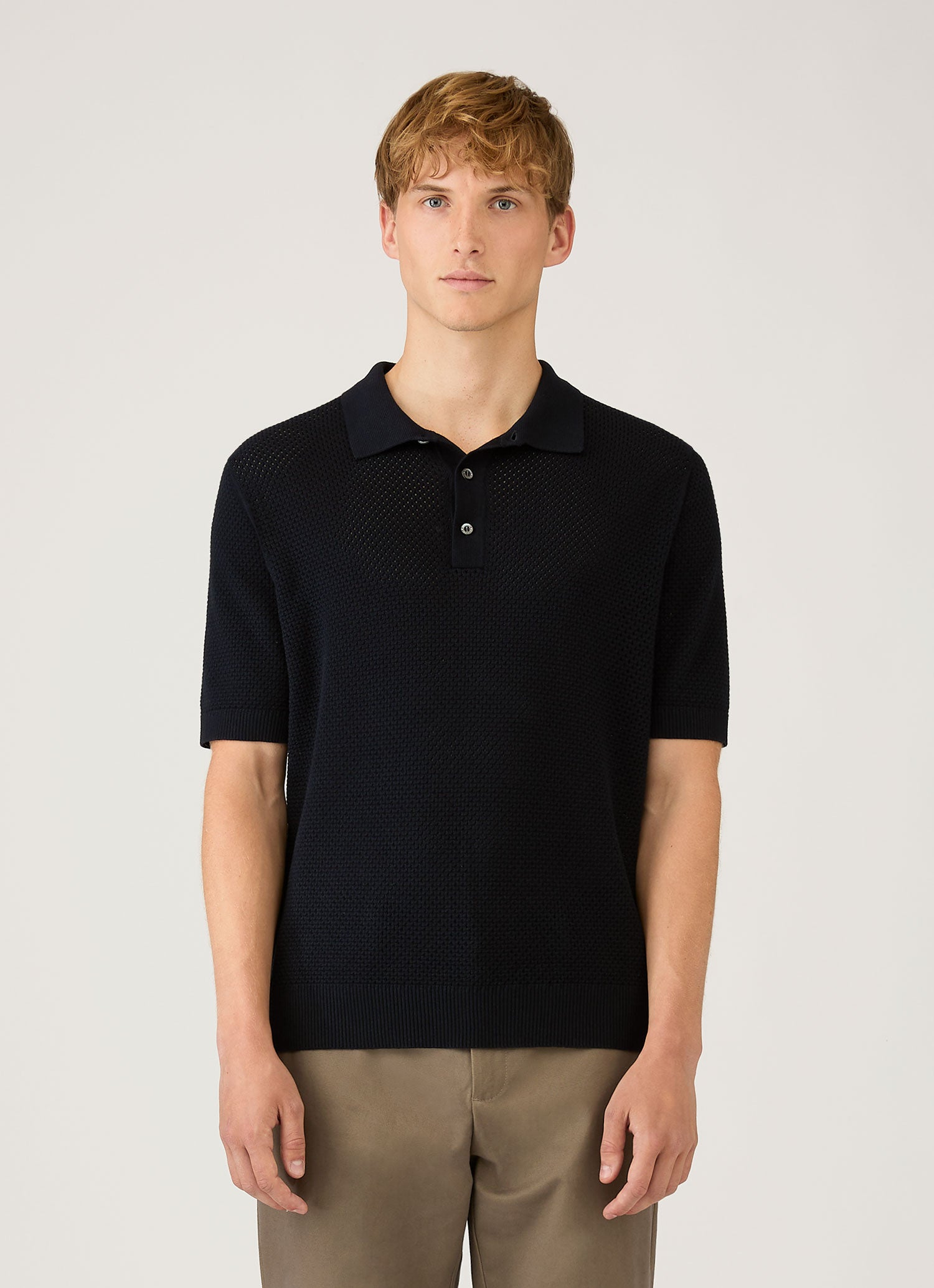 コットン メッシュ ポロ（Navy）| Sunspel