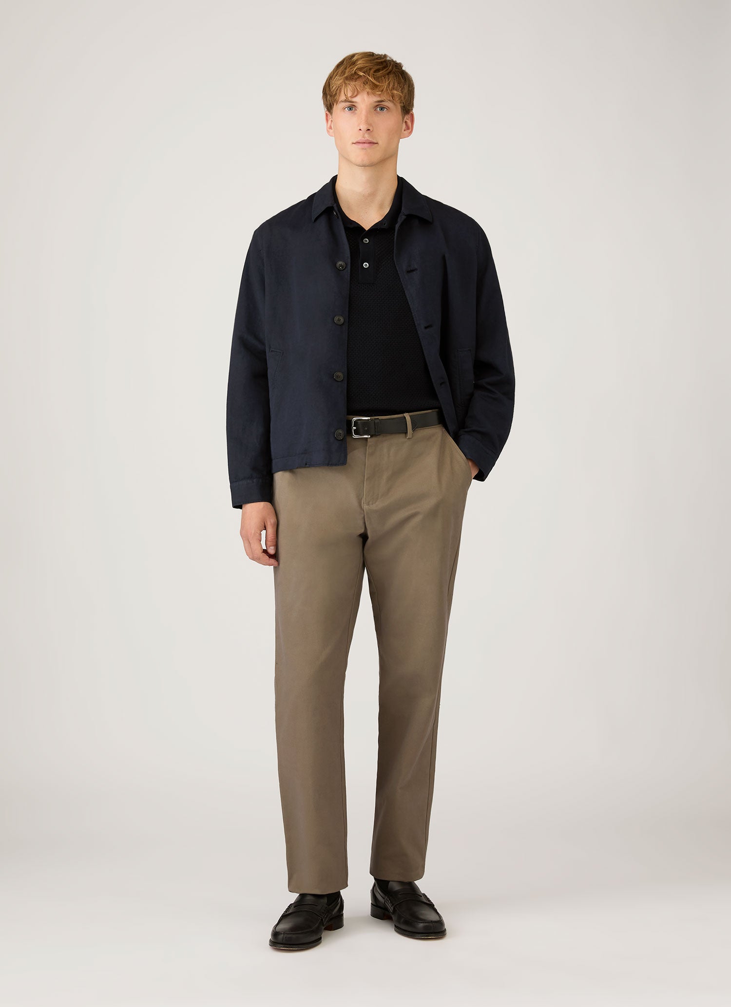 コットン メッシュ ポロ（Navy）| Sunspel