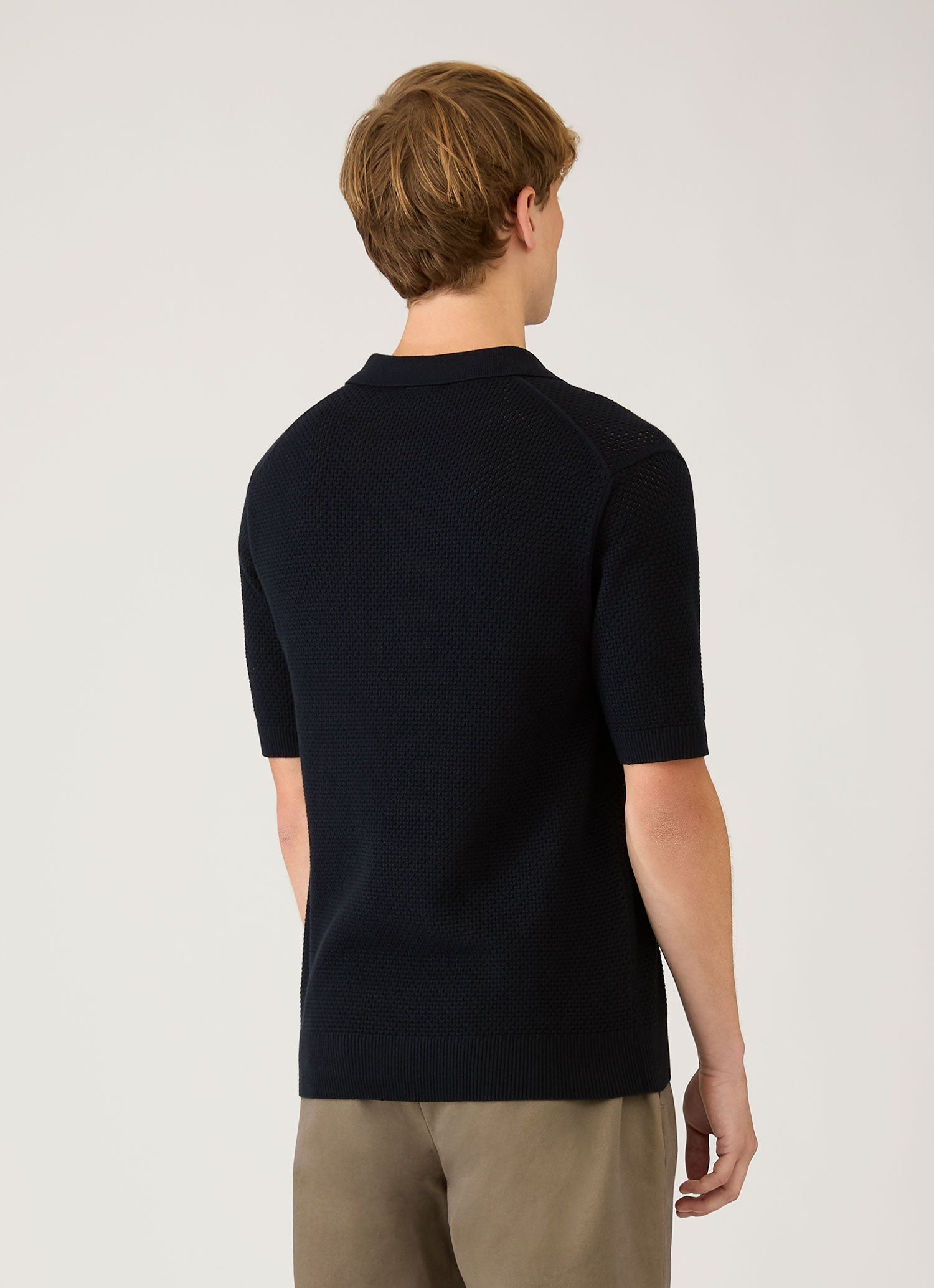 コットン メッシュ ポロ（Navy）| Sunspel