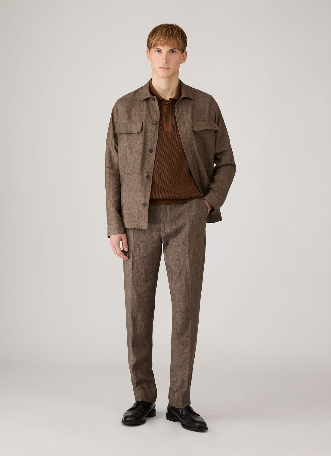 Men's Contrast Rib Polo Shirt in Bronze