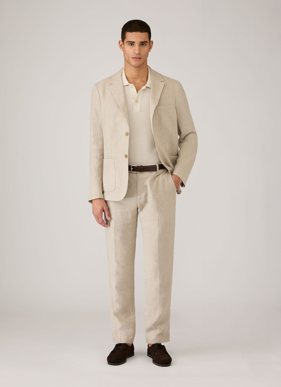 Men's Contrast Rib Polo Shirt in Ecru