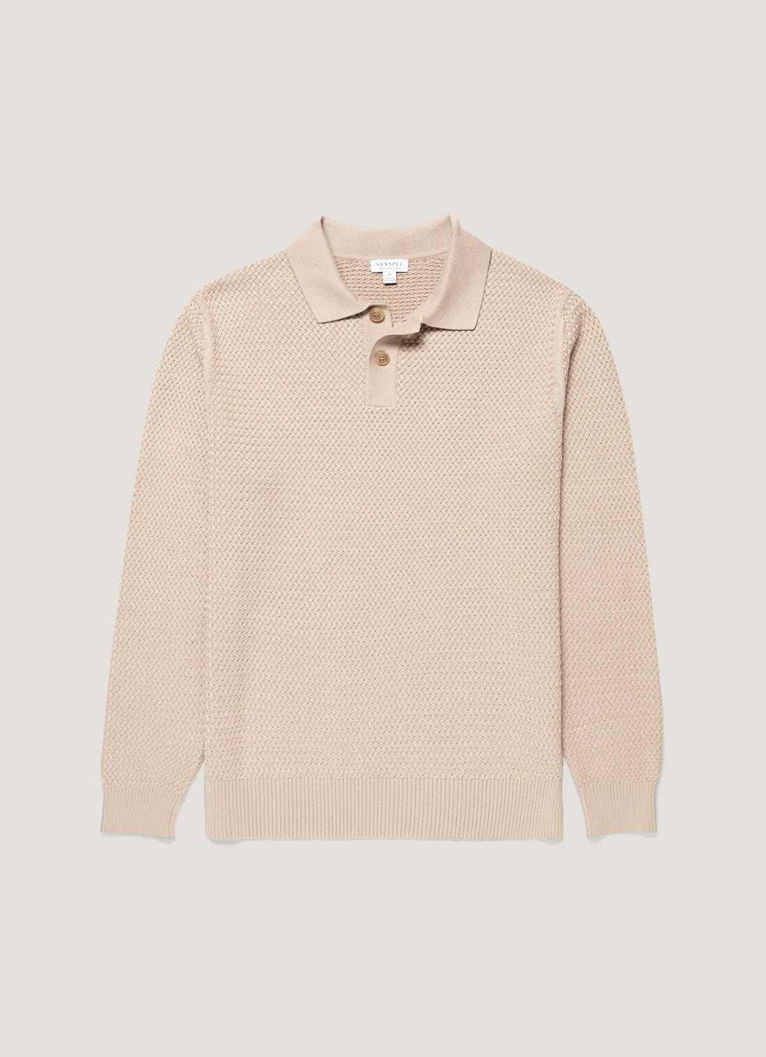 Men's Cotton Basketweave Polo Shirt in Stone