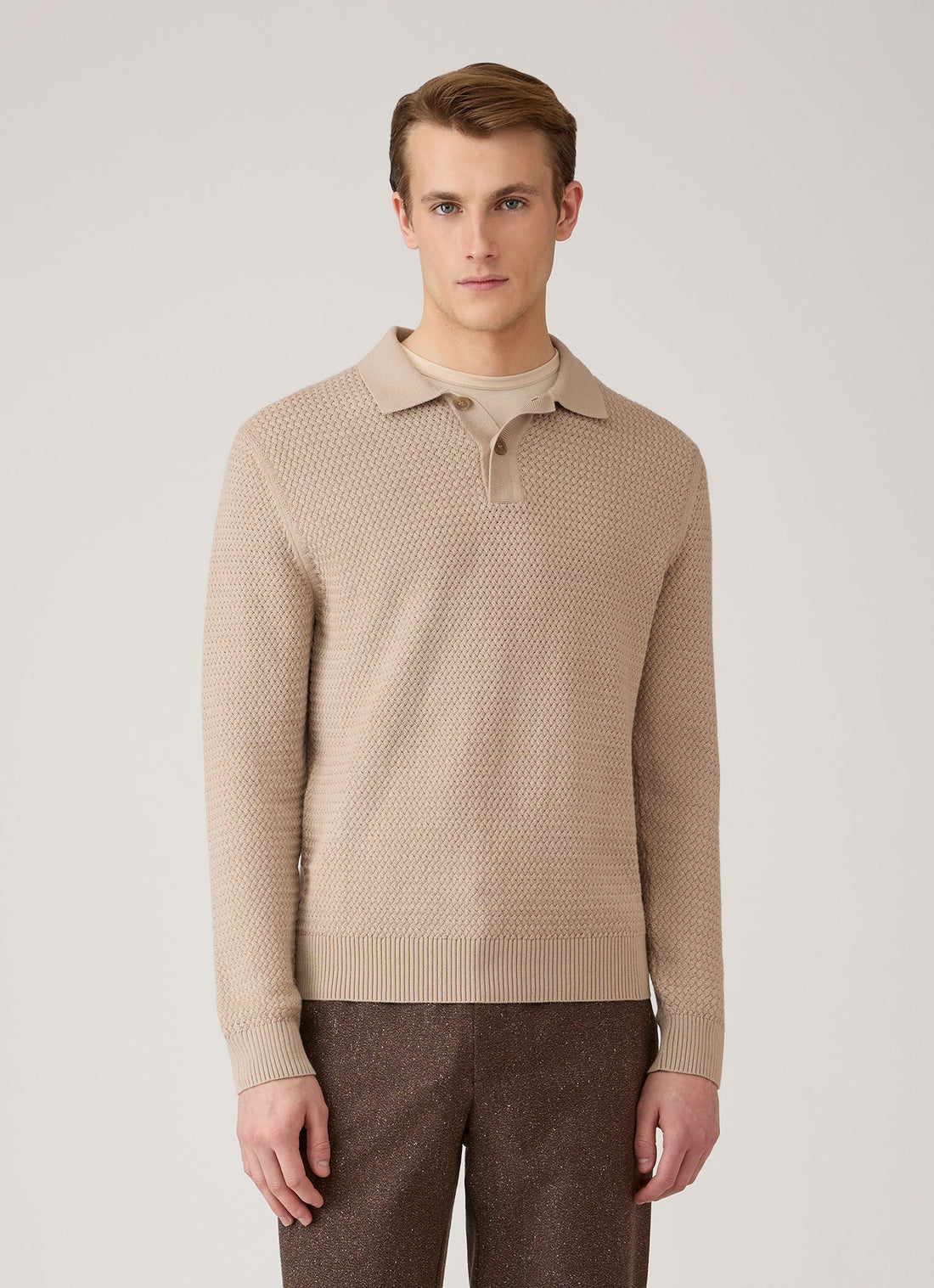 Men's Cotton Basketweave Polo Shirt in Stone