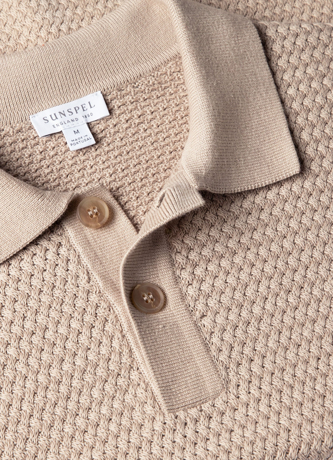 Men's Cotton Basketweave Polo Shirt in Stone