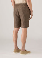 Men's Linen Drawstring Short in Dark Walnut