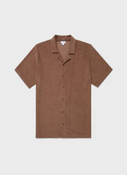 Men's Towelling Camp Collar Shirt in Dark Sand