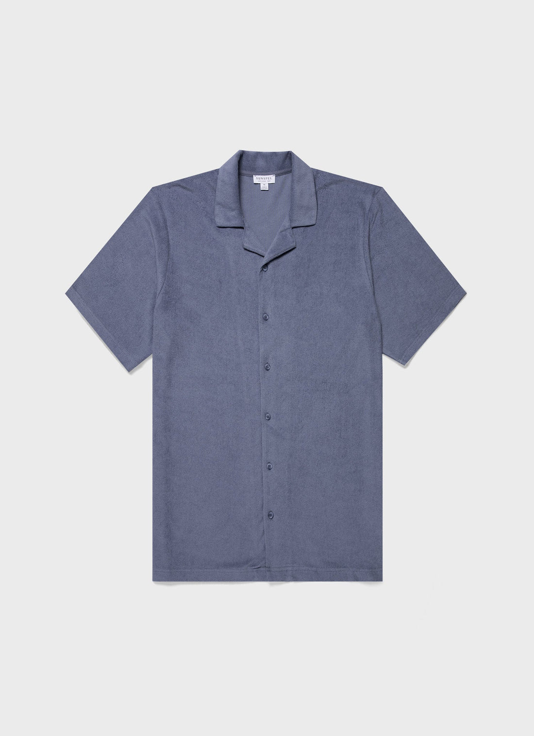 Men's Towelling Camp Collar Shirt in Vintage Blue