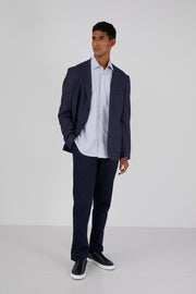 Men's Sea Island Cotton Shirt in Navy/White Fine Stripe