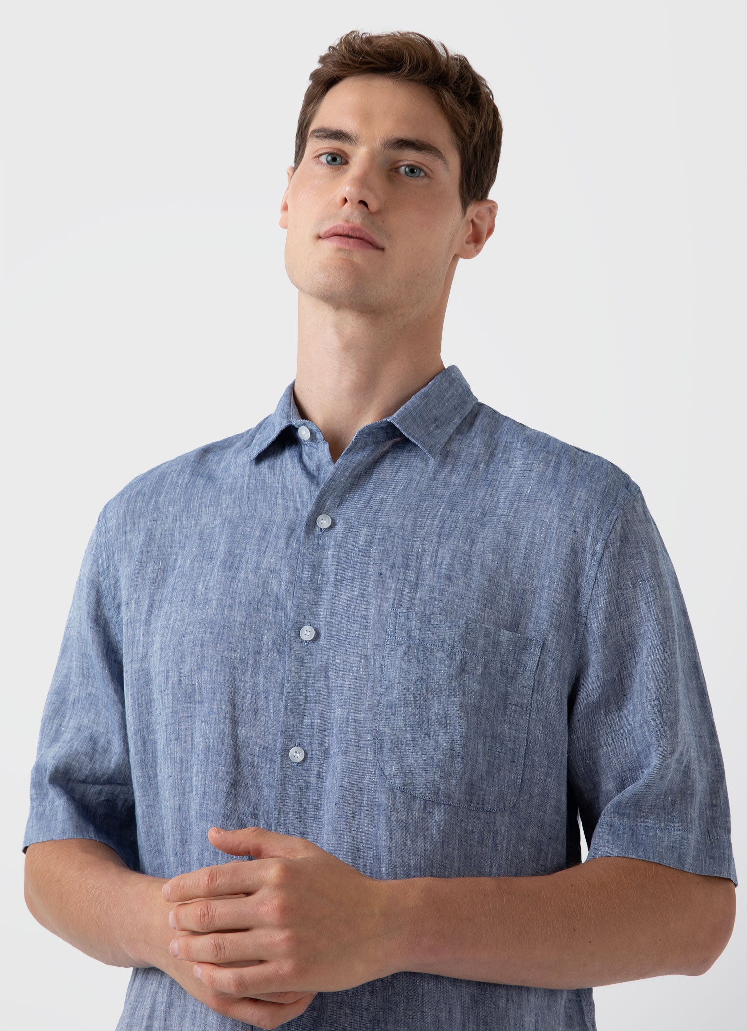 Men's Short Sleeve Linen Shirt in Bluestone Melange