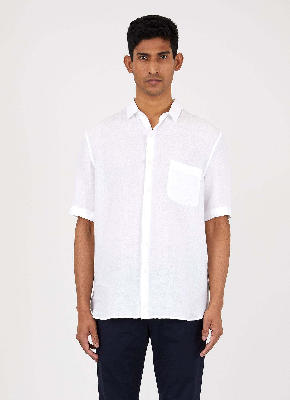 Men's Short Sleeve Linen Shirt in White