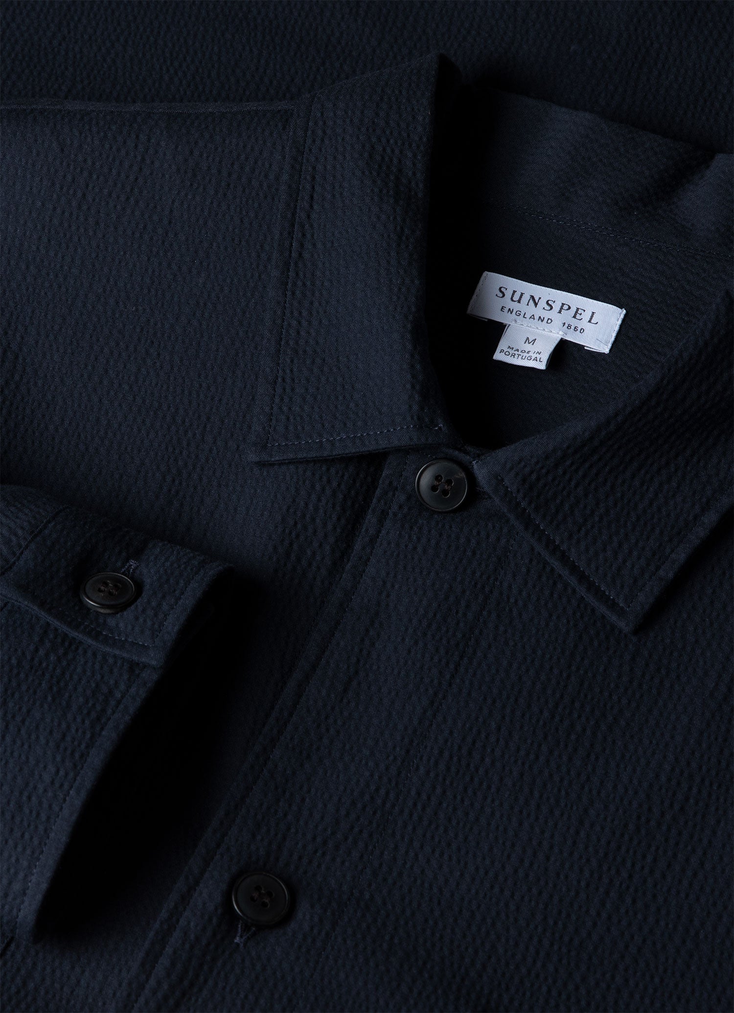 シアサッカーオーバーシャツ（Navy）| Sunspel