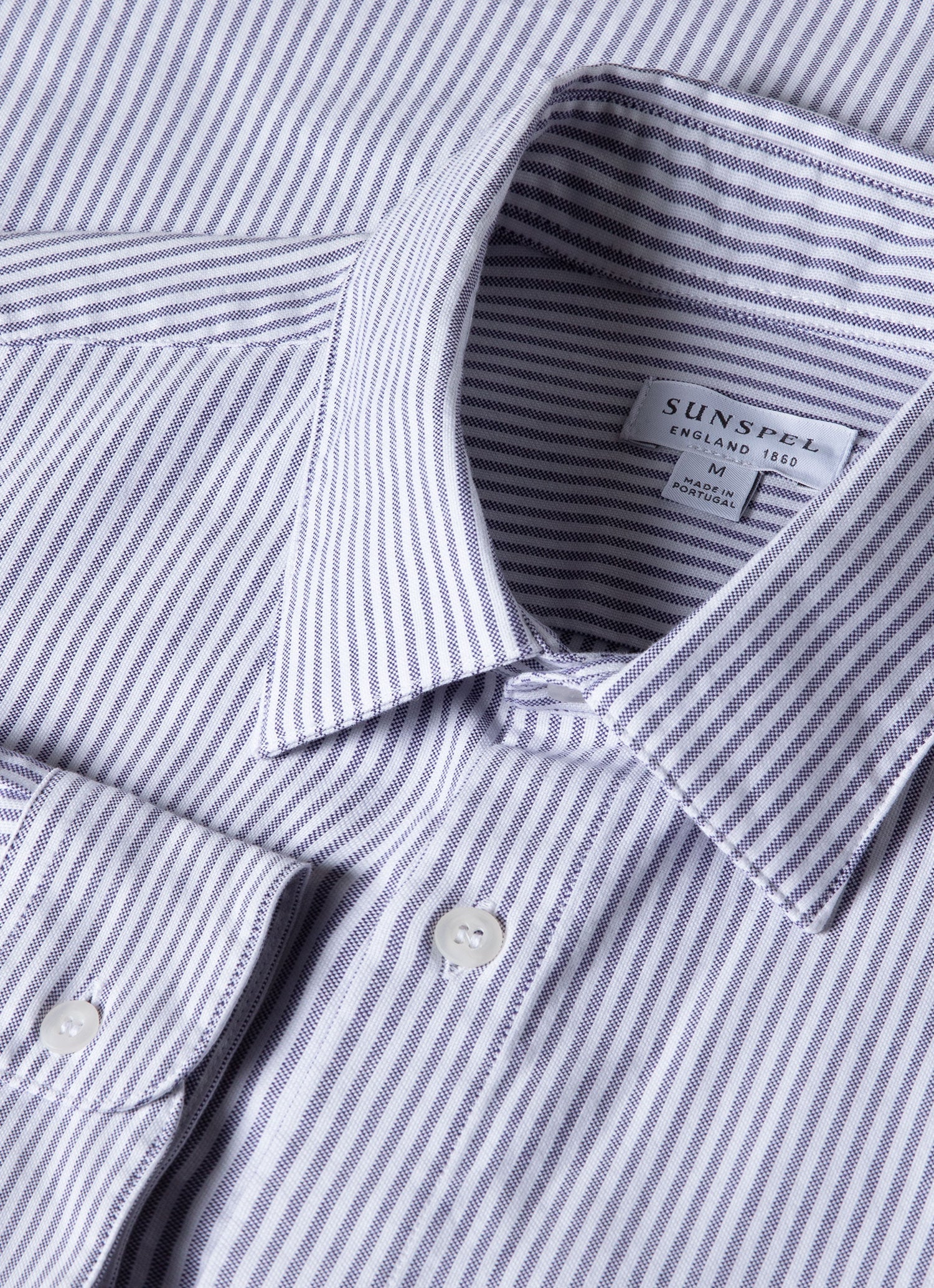 オックスフォードストライプシャツ （White/Navy Oxford Stripe）| Sunspel