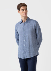 Men's Linen Shirt in Bluestone Melange