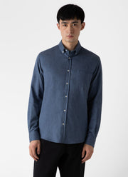 Men's Button Down Flannel Shirt in Blue Melange