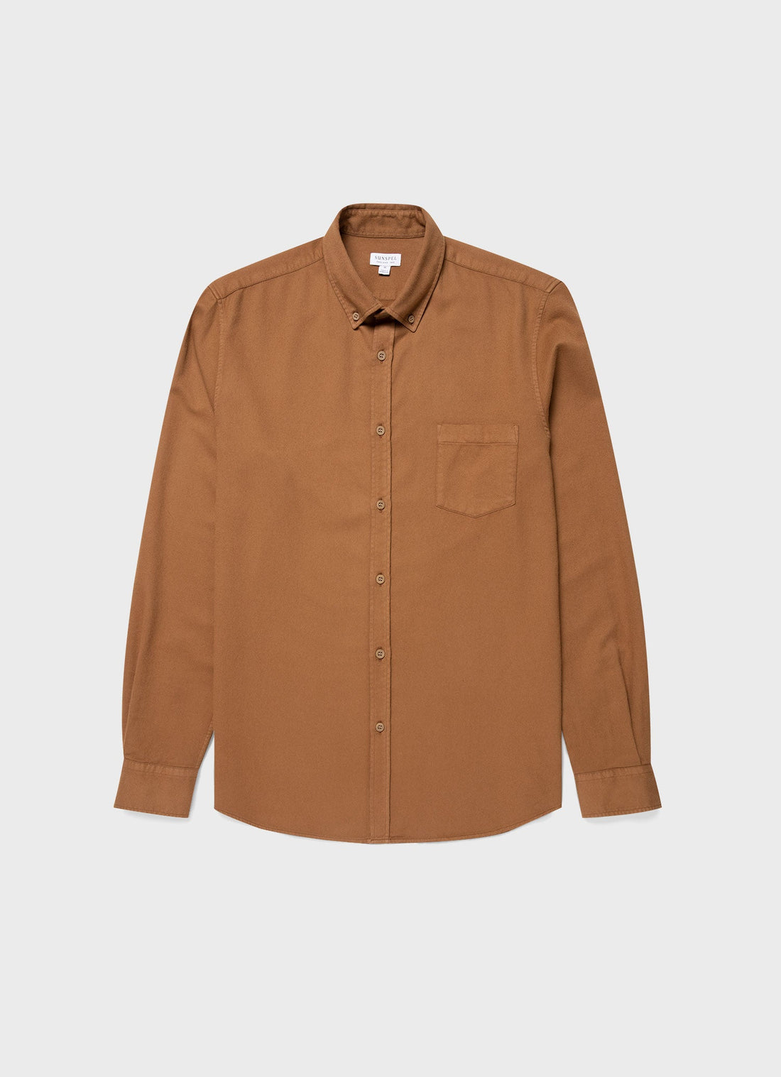 Men's Brushed Cotton Flannel Shirt in Dark Camel