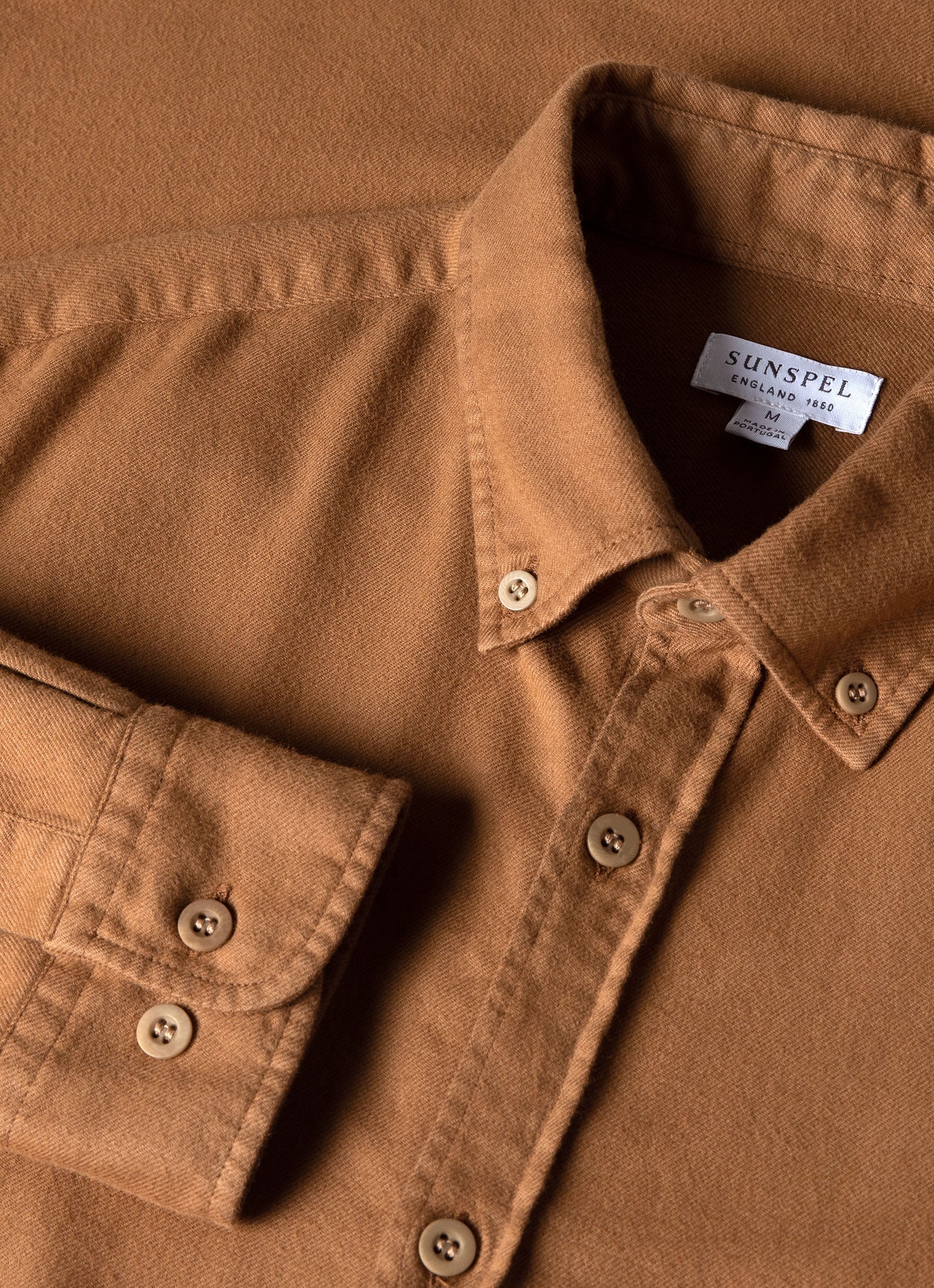 Men's Brushed Cotton Flannel Shirt in Dark Camel