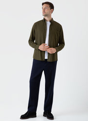 Men's Brushed Cotton Flannel Shirt in Dark Olive