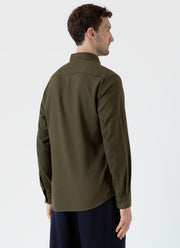 Men's Brushed Cotton Flannel Shirt in Dark Olive