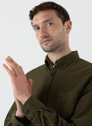 Men's Brushed Cotton Flannel Shirt in Dark Olive