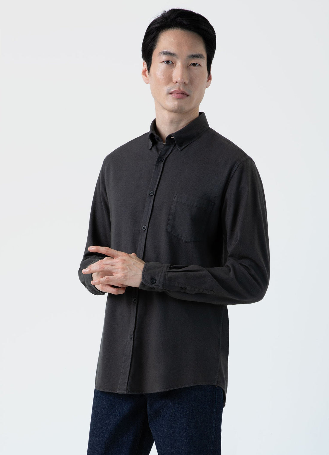 Men's Brushed Cotton Flannel Shirt in Anthracite